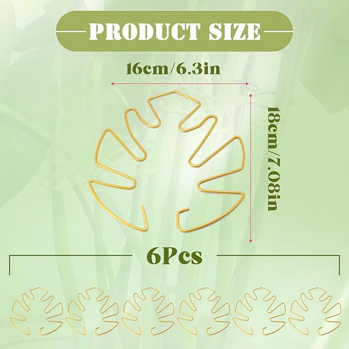 Jiozermi 6PCS Golden Monstera Plant Support, Elegant Metal Plant Stem Support Stakes for Indoor Plants, Durable and Stylish Accessories for Healthy Growth and Stability