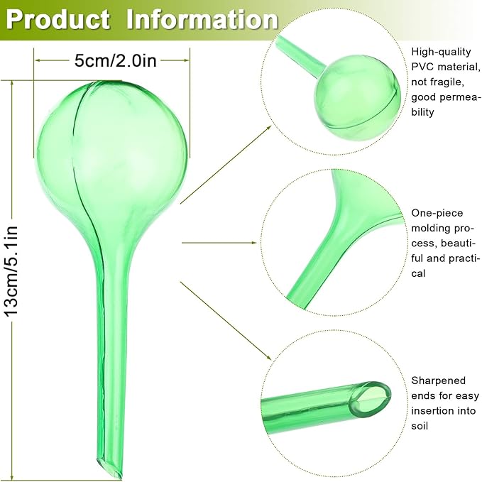 LOCOLO 12 Pieces Watering Globe Set, PVC Watering Bulbs Globe, Imitation Glass Plant Self-Watering Globes, Self Watering System for Indoor House Small Potted Plants (Green)