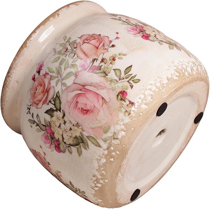 Xiaan Jiaju Ceramic Planter for Indoor Plants, 6.29 Inch Rose Pattern Crackle Glaze Flower Pot with Drainage Hole, Orchid Succulent Pots, European Farmhouse Bedroom Balcony Decor Gift, Pink