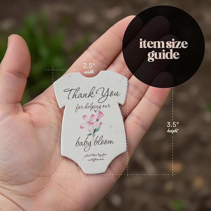 15pcs Pink Onesie-Shaped Gift Tags with Wildflower Seeds - Writable Gift Wrap Tags for Baby Showers, Mother's Day Present, Party Favors, DIY Crafts, & Earth Day Decorations