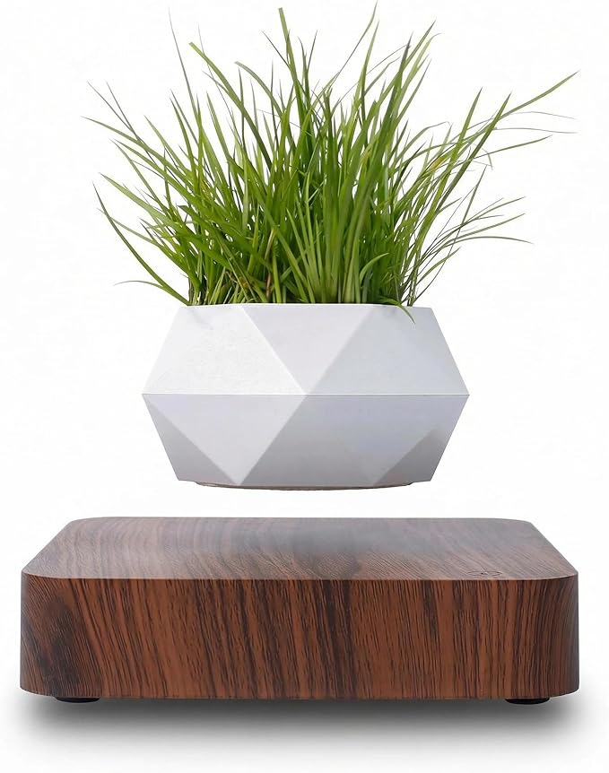 Levitating Plant Pot, Magnetic Levitating Planter 360°Auto-Rotating Floating Plant Levitating Display for Bonsai, Air Plants Cool Floating Desk Decor for Office, Living Room (Dark Brown)