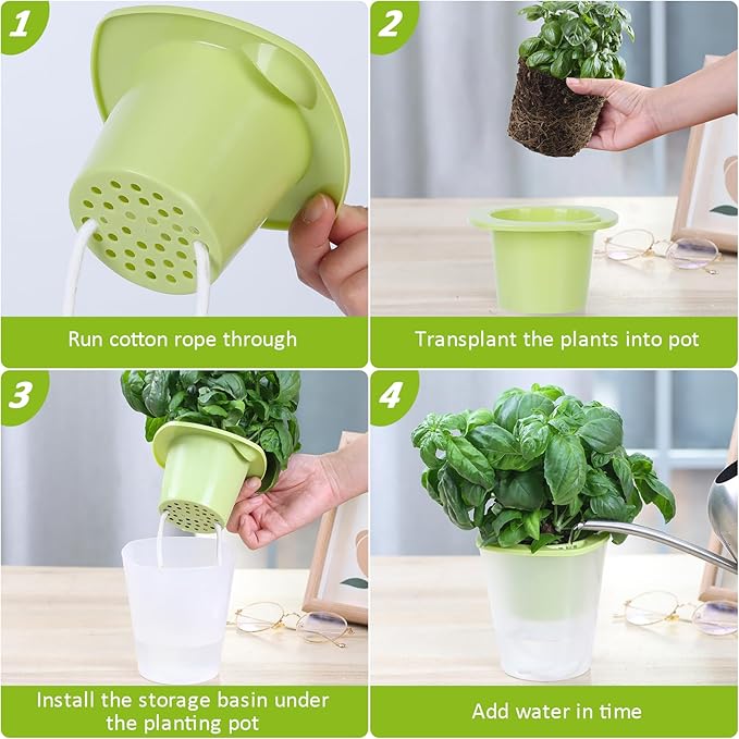 Oliz Self Watering Planter 8 Pcs,4.3 Inch Flower Plant Pot with Inner Pot, Indoor Self Watering Planter Pot for Herbs, Flowers (Green)
