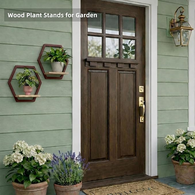 2 Pack Solid Wood & Heavy Duty Metal Wall Plant Stands,9 inch Natural Wood Shelf, Boho Arch Hanging Planter for Indoor 25 LB Load for Plants Coffee