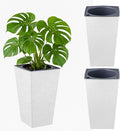 Self Watering Pots for Indoor Plants, 2 Pack Flower Pots Self Watering Planter 10.7" x 6.9" Plastic Pots African Violet Wick and Grow Pots Tall Orchid pots Square Large Plant Pots, White