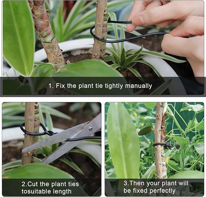 TELENT OUTDOORS 101 Feet Black Plant Twist Ties, Soft Plant ties for Vine Support, 3mm TPR Flexible Garden Tie for Plants Gardening Office Home Use