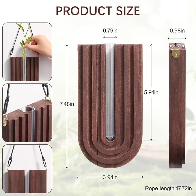 6Pcs Wall Mounted Plant Propagation Stations, Wood Wall Hanging Planters with Test Tube Socket, Modern Geometric Hydroponic Vase for Indoor Plants, Boho Decor for Room Office Entryway