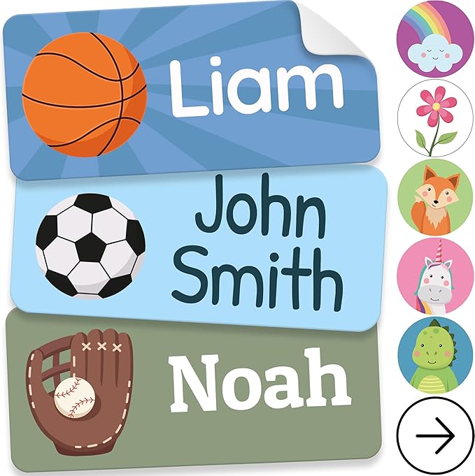 Personalized Name Labels for Kids (140 Labels) - Durable & Waterproof Custom Name Stickers for Clothing Tags, School Supplies, Camp & Daycare - League (1.2”x0.5”)