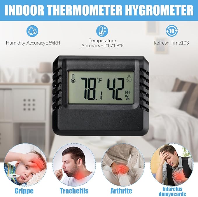 Copkim 6 Pcs Digital Temperature and Humidity Monitor Meter Room Gauge Mini Hygrometer Thermometer with Accurate Temperature Humidity Sensor for Greenhouse