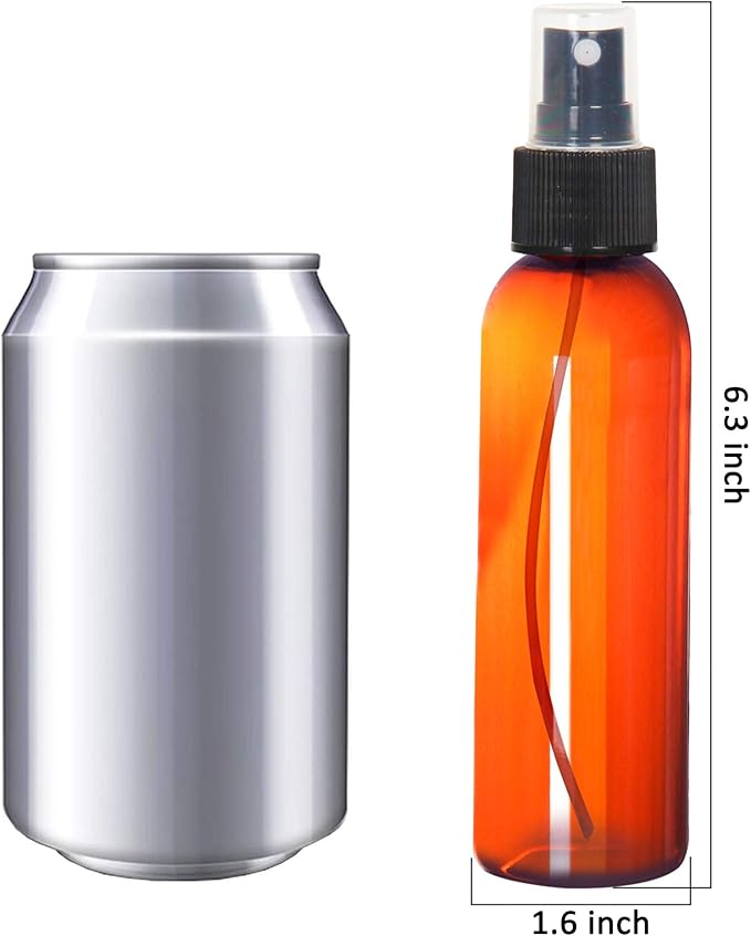 Youngever 10 Pack Spray Bottles 4 Ounce, Refillable Plastic With Lids, Empty Fine Mist Mini Travel Bottles (Amber)