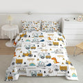 Feelyou Construction Bedding Set King Size Equipment Trucks Comforter Set for Kids Boys Girls Decor Dinosaur Comforter 3D Digital Print Yellow Duvet Set Bedroom Quilt Set