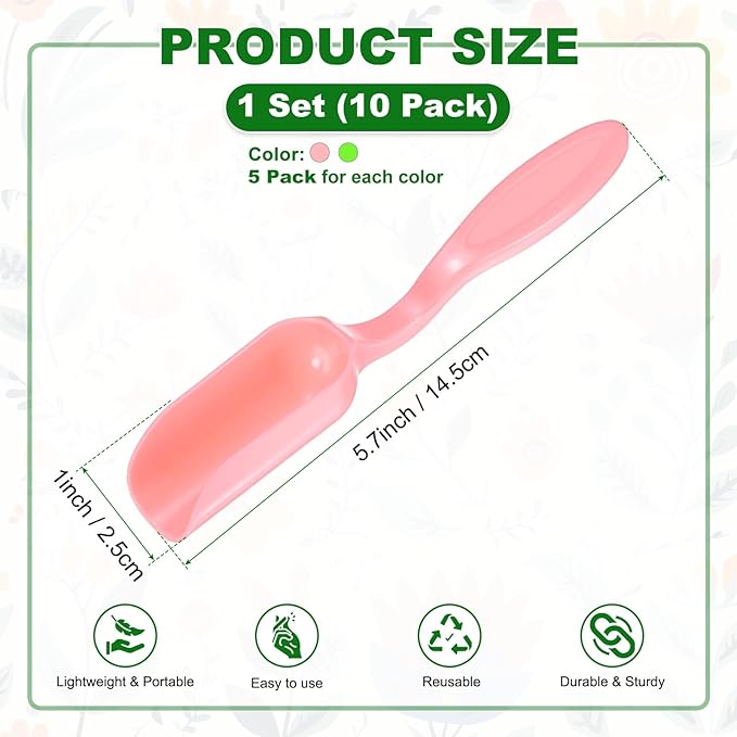 M METERXITY 10-Pack Mini Gardening Shovel Spoons, Plastic Garden Soil Scoops for Cultivation Digging Transplanting/Flower Planting/Plant Succulent, Colorful Small Gardening Tools [Pink, Green]