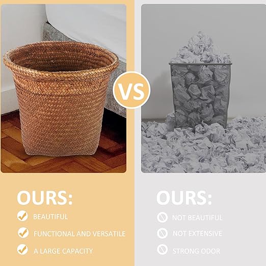 NUOBESTY Woven Trash can Trash can Straw Rattan Garbage bin Waste Basket Planter Basket for Home Kitchen Bedroom Bathroom Motion Sensor Office Slim