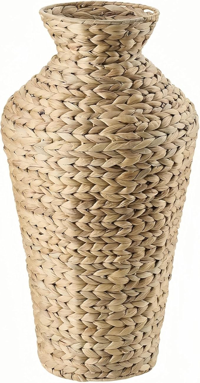 Natural Water Hyacinth Floor Vase, 22 Inch Tall Large Woven Basket for Dried Flowers, Boho Decorative Planter for Living Room, Farmhouse Entryway Home Decor,Bohemian vase