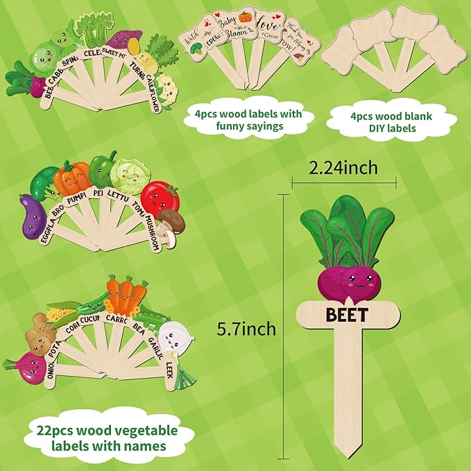30 Pack Wooden Garden Plant Markers Garden Potted Plants Labels for Vegetable Flowers Funny Yard Stakes Tags Decorations