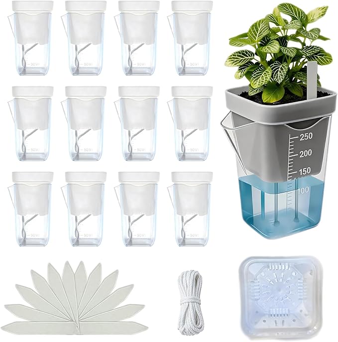 12 Pack 2.5 Inch Self Watering Pots for Indoor Plants, Clear Plastic Planters with Water Level Indicator, Semi Hydroponic Propagation Station for Succulents, African Violet and LECA