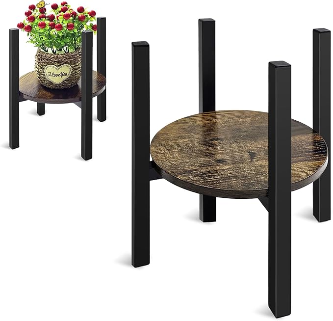 Adjustable Plant Stand, Mid Century Modern Indoor Plants Stands - Fits 8 to 13 Inches Pots - Stable Wood Single Small Plant Stool for Living Room
