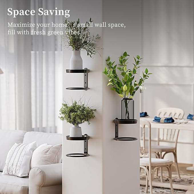 Metal Wall Plant Holder for Indoor Plants, Modern Stylish Wall Decor, Space-Saving Vertical Shelf for Home, Garden & Office 3 Pack Black