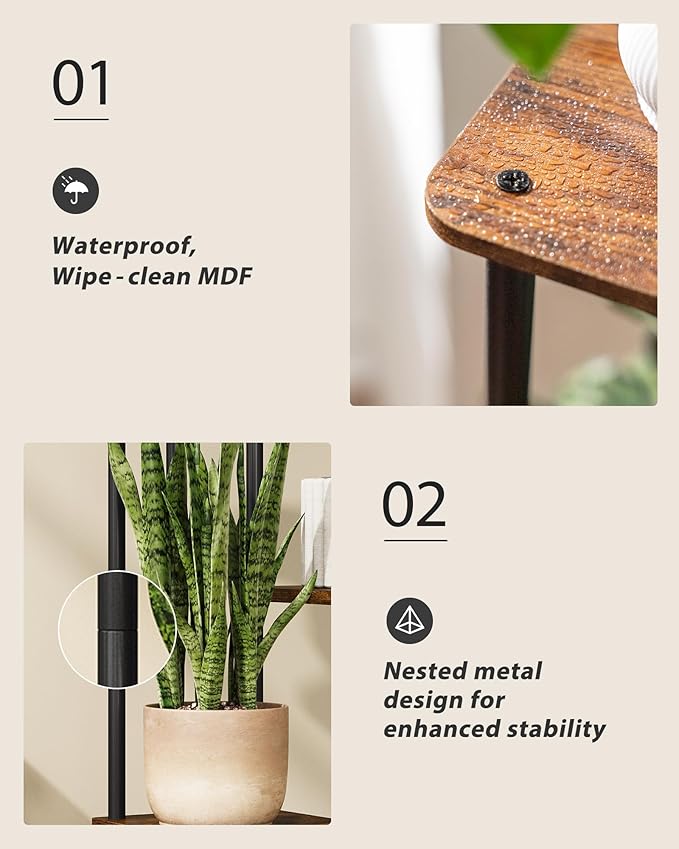 GENTINGBRO Corner Plant Stand Indoor 6 Tiered Tall Plant Stand Plant Shelf for Multiple Plants Coner Shelf Wood Plant Stands Metal Shelving for Living Room Bedroom Balcony Patio Brown Oak
