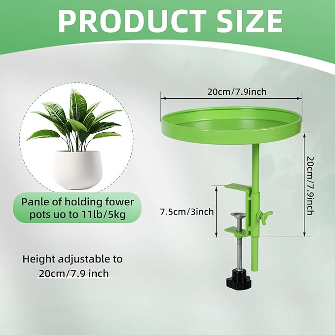 AQQHSAIN 2 Pcs Windowsill Clamp Tray Adjustable Metal Window Plant Shelves Stand Holder 7.9inch Window Planter Floating Shelves Windowsill Extension Tray for Indoor Plants Home Display Decor (Green)