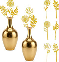 Gold Metal Flowers Set of 6, Decorative Garden Stakes for Outdoor, Yard Art, Flower Bed Decor, Garden Decorations for Pots and Flower Vases, Elegant Metal Flowers for Patio, Garden, and Home