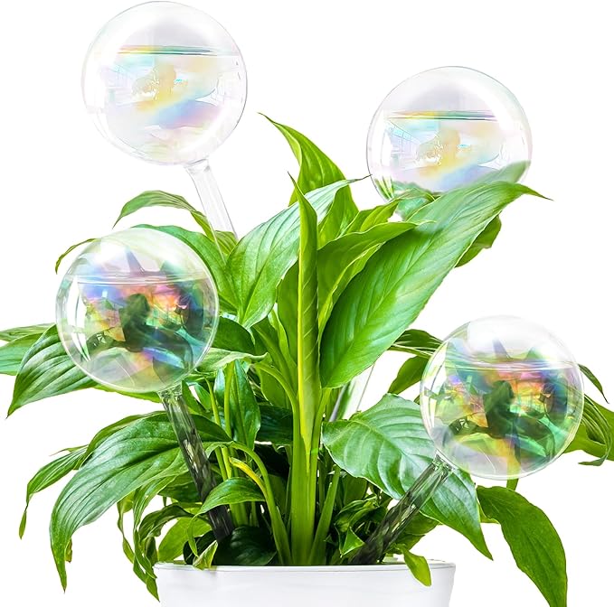 Pynqdfu 4 Pcs Plant Watering Globes,Rainbow Gradient Glass Watering Devices,Self Watering Planter Insert Plant Accessories for Indoor,Outdoor,Flowerpot,Hanging Plants,Home Garden,8.7" L×2.8" D