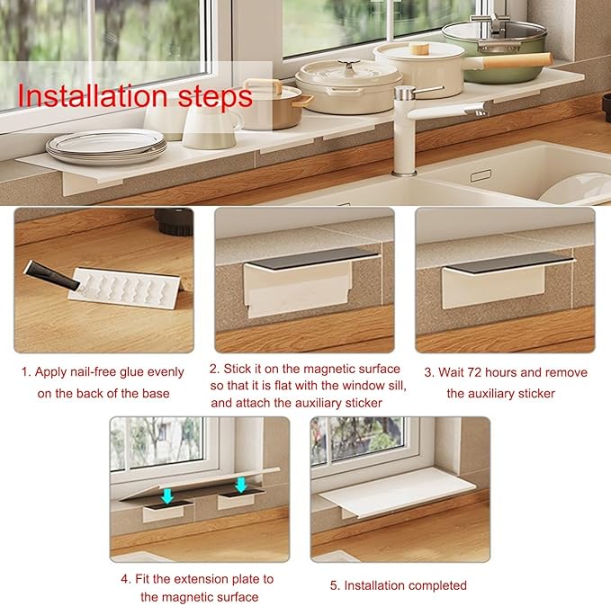 Window Sill Extender Plate, White Carbon Steel Storage Shelf, Countertop Extension Board with Magnetic Base for Kitchen Bathroom Balcony (40x20cm/15.7x7.9in)