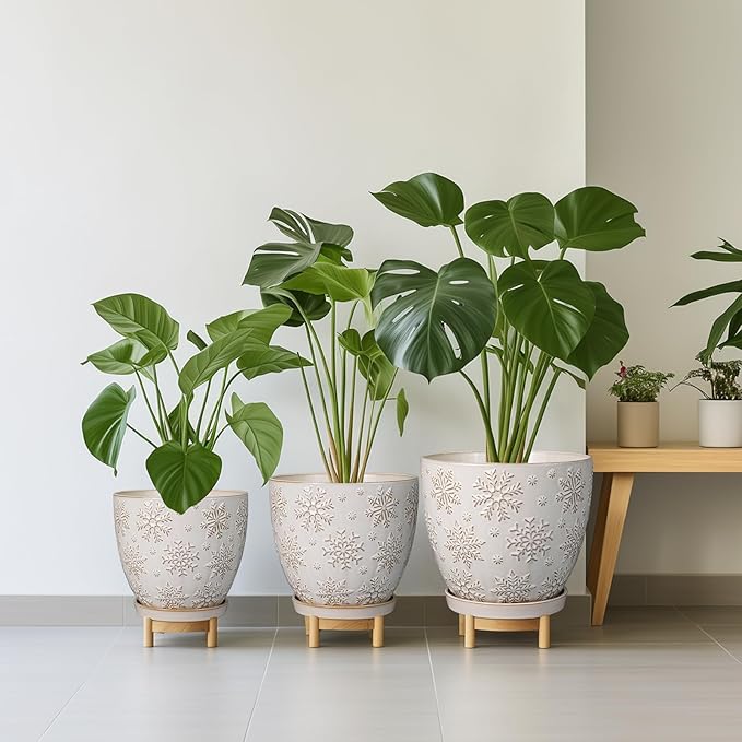 MPotTo 10 Inch Ceramic Planter Pot Large Plant Pot for Indoor Plants Outdoor Round Flower Pot with Drainage Hole and Saucer for Home Garden Decor White