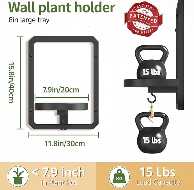 LASZOLA Plant Hangers Holder Wall Mount for Indoor Window, 2 Pack Floating Flower Stand Shelf with Hooks, Metal Picture Frame Hanging Planter Display Decor for Kitchen Bathroom, Black