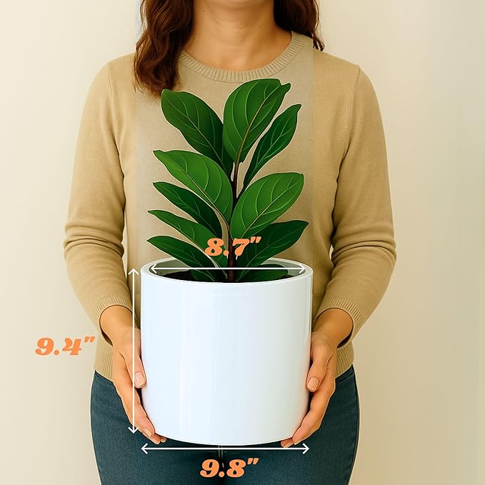 Fox & Fern Plant Pot, Large Plant Pots for Indoor & Outdoor, UV & Frost Resistant Plant Vase with Drainage Plug, Fiberstone, Large Indoor Pots for Plants & Flowers, House Indoor Plant Pot, Single Pot