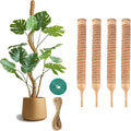4 Pack Bendable Moss Pole 12 Inch, Monstera Plant Support Stake,Coco Coir Pole Sticks for Indoor Plants,Climbing Potted Plants，Pothos, Philodendron with Plants Ties