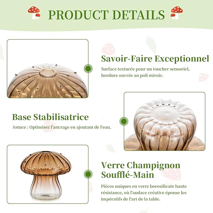 Glasseam Mushroom Plant Propagation Stations: Amber Glass Terrarium Jar Set of 5 Cute Planters for Indoor Plants Mini Propagate Station Unique Christmas Birthday Gifts for Women Home Office Decor