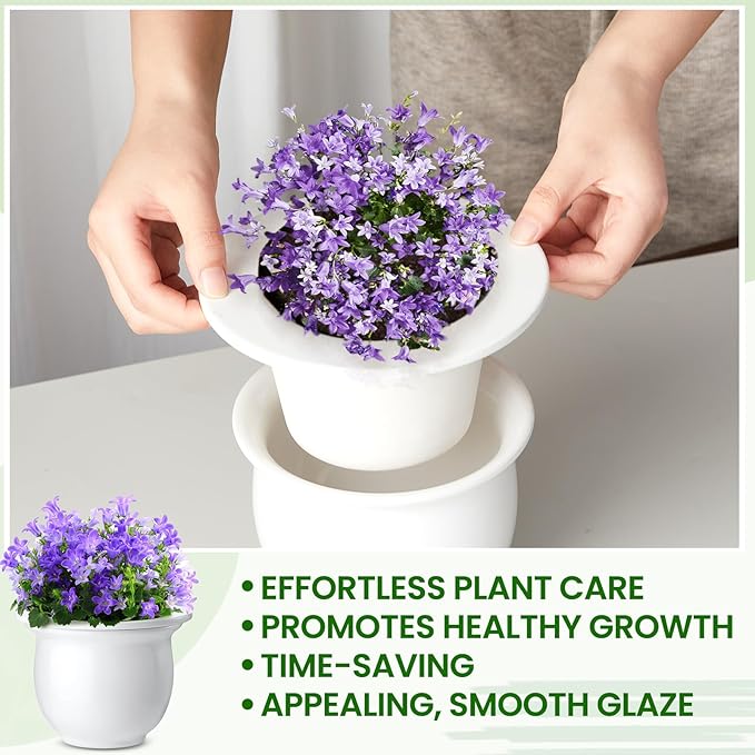 Suclain 2 Pack Ceramic African Violet Pots Self Watering Plant Pot Effortless Self Watering Plant Flower for Busy Lovers, Indoor(White,6.5 Inch)
