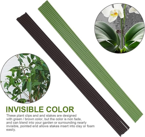 10PCS Garden Metal Plant Stakes with 15PCS Vine Fixing Clip Set, 15.75inch Tall Single Stem Flower Stakes, Bendable Plastic Coated Garden Plant Stakes Holder for Amaryllis Orchid Lily Rose(Green 40cm)
