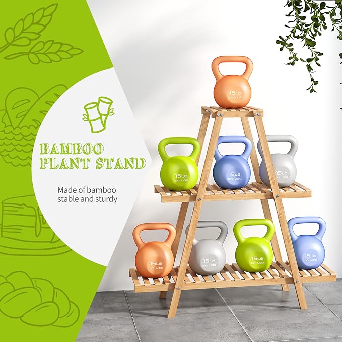 BMOSU Plant Stand Bamboo for Indoor Outdoor Tiered Plant Shelf 8 Potted Flower Holder Ladder Rack Garden Balcony Living Room Patio(3 Tier Natural)