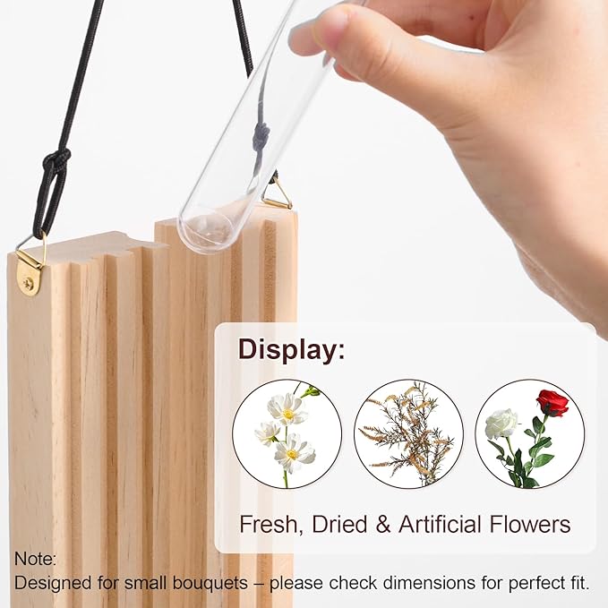 6Pcs Wall Mounted Plant Propagation Stations, Wood Wall Hanging Planters with Test Tube Socket, Modern Geometric Hydroponic Vase for Indoor Plants, Boho Decor for Room Office Entryway