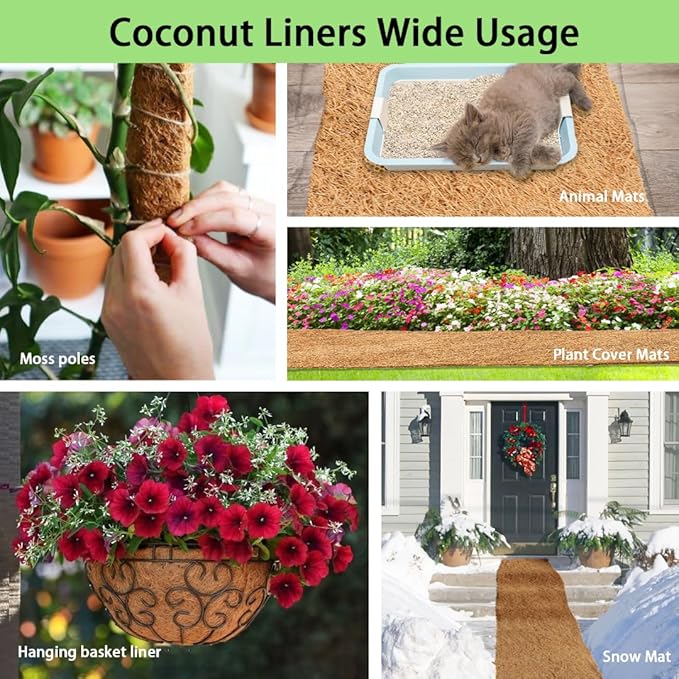 Thick Coco Fiber Liner Roll,120x12.1inch Natural Coconut Liners for Planter Box Flower Basket, Coco Coir Sheets Coconut Fiber Mat,Garden Decoration, DIY Moss Pole,Animal Pet Pad, Reptile Carpet
