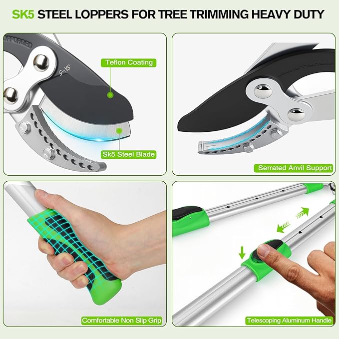 Loppers for Tree Trimming Heavy Duty Extendable Handle,28–38'' Adjustable Tree Branch Cutter & Pruning Shears Set, Garden Tree Trimmer with Compound Action 1.5–2"Cutting Capacity for Plants & Yard