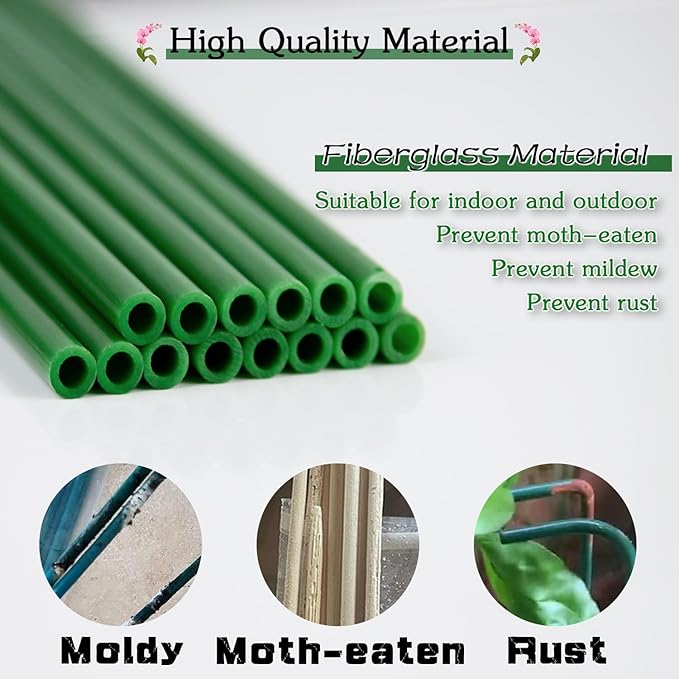 6Pcs Plant Support Stakes 17 inch SupKing Garden Orchid Sticks Extended to 3ft 4ft 5ft Plant Poles with Clips for Indoor Outdoor Potted Tomato Rose Amaryllis Vegetables Comes with 20 Ties（Green）