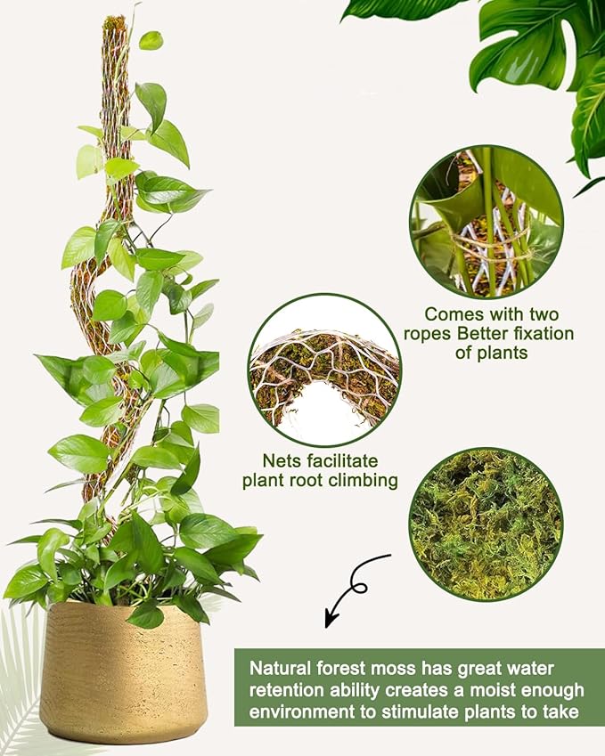 Moss Pole 2 Pack 30inch Moss Pole Monstera Plant Support Bendable Moss Pole for Plants Tall Plant Moss Pole,Moss Pole for Plants Indoor,Monstera Moss Pole