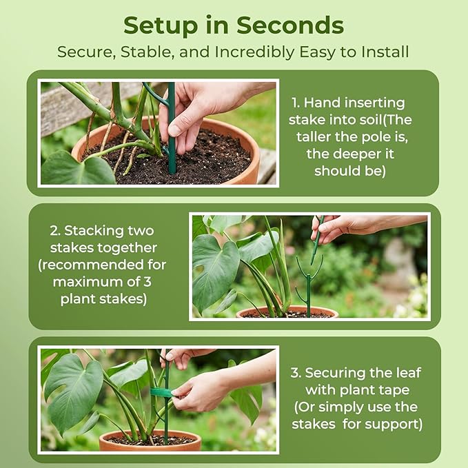 Monstera Plant Support Stakes Indoor - 10 Pack Stackable Garden Trellis for Potted Climbing Pothos Support - Durable All-in-One Tall Plant Sticks Pole for Modern Home Gardening (10 Pack)