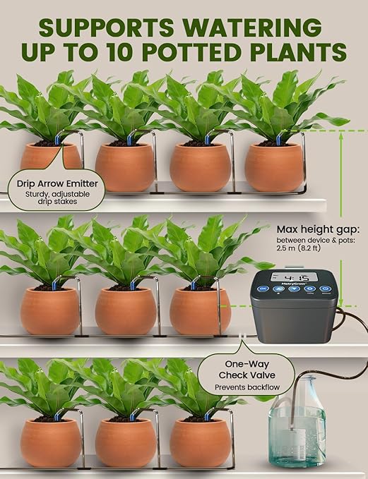 Automatic Watering System for Potted Plants, Drip Irrigation Kit System, Plant Self Watering Devices for Office Patio Greenhouse GrowTent, with Programmable Water Timer（Black