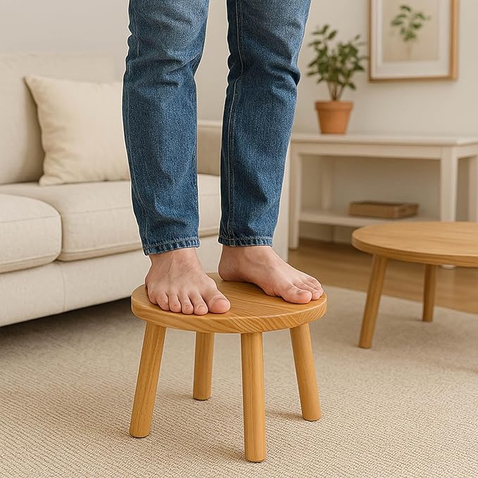 Solid Wood Step Stool for Kids & Adults - Multi-Use Toddler Wooden Stool for Bathroom, Playroom, Living Room,Sturdy 4-Leg Design with Non-Slip Pads,Easy Clean Surface,Easy Assembly (Natural)