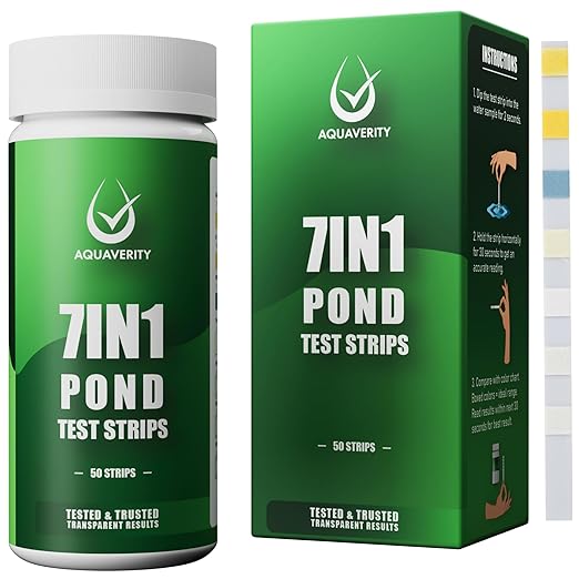 7-in-1 Pond Test Strips – Accurate Pond Water Test Kit for pH, Nitrate, Nitrite, Carbonate, Hardness, Total & Free Chlorine – Easy-to-Use Accessories for All Garden Ponds – 50 Strips