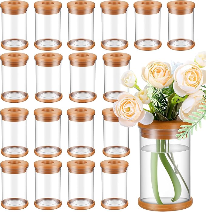 18 Packs Plant Propagation Station, Clear Plastic Test Tube Vases with Hole Lids for Water Propagation, Hydroponic Growing for Home Office Desktop Decoration
