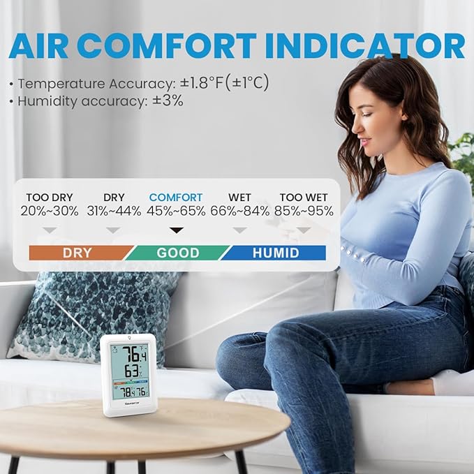 Newentor Indoor Outdoor Thermometer Wireless, Weather Stations Wireless Indoor Outdoor, Outdoor Thermometers for Patio House, Outside Inside Thermometers with Comfort Indicator, White with 3 Sensors