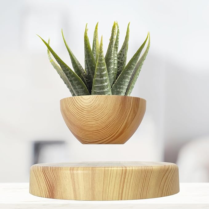 Levitatng Plant Pot, Floating Plant Pot, Small Bonsai Pot for Succulent, Levitating Decoration for Home Office (Medium Brown)