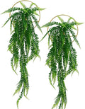 GREENTIME 2 Pack Fake Plants Hanging Artificial Ivy Vine with Gold Round Metal Hanging Vase Faux Hanging Boston Fern for Teacher Appreciation Living Room Bedroom Boho Kitche Wall Shelf Outdoor