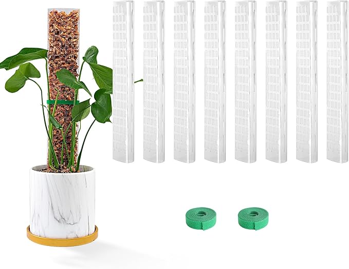 Bluepro 15 Inch 8 Pcs Plastic Moss Poles for Climbing Plants, Plant Support for Indoor Plants, White, Rectangular