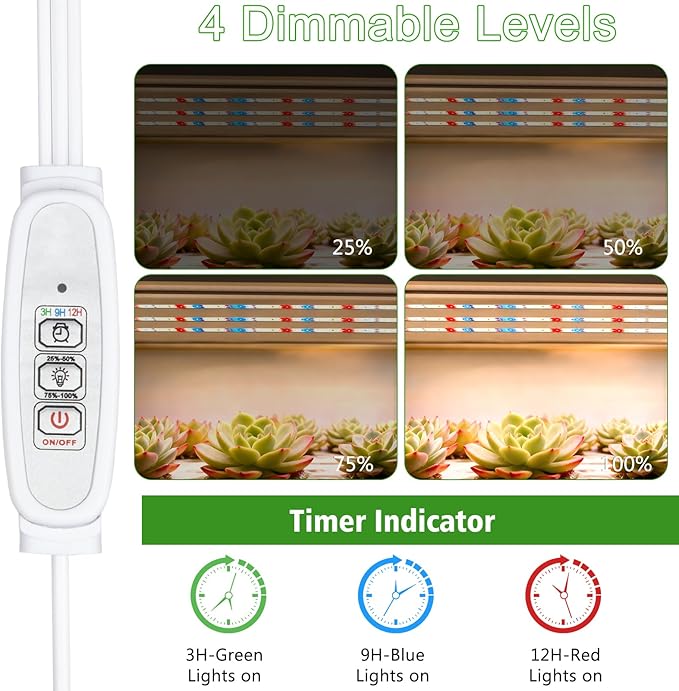 DBFAIRY Grow Strip Lights for Indoor Plants,Waterproof LED Full Spectrum Plant Grow Light Strip Plug-in Grow Tape Light with Timer Dimmable for Greenhouse Seed Starting (3.28FT/ 120 LED)