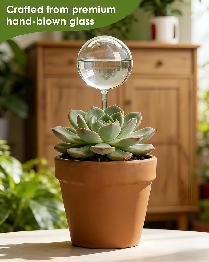 ZhenD Iridescent Self-Watering Plant Globes, Glass Self Watering Planter Insert for Indoor and Outdoor, Automatic Plant Waterer, Hand-Blown Premium Glass – 2 Pack